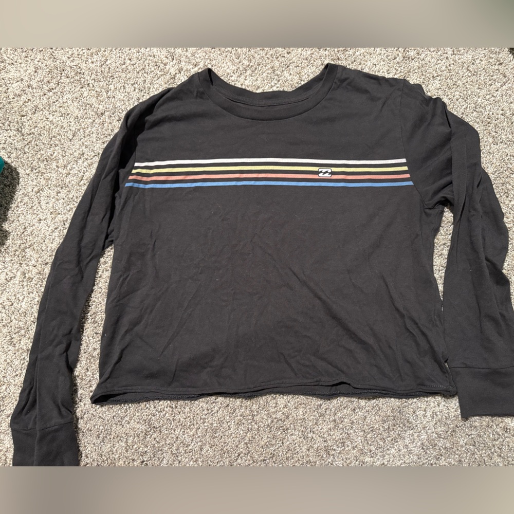 Billabong Black Long Sleeve Shirt with Multicolor Stripes